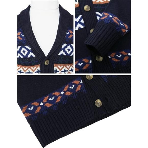 Mens Casual Comfortable Fit Cardigan Sweater Cmocal064-navy - Picture 6 of 6
